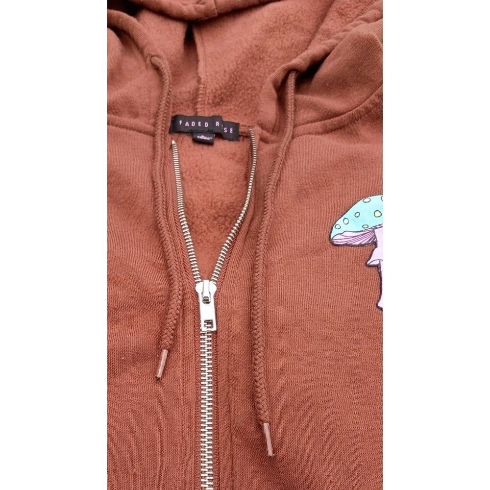 Faded Rise Mushroom Graphic Zip Hoodie Brown Have A Nice Trip Festival Boho Y2K - Picture 5 of 8